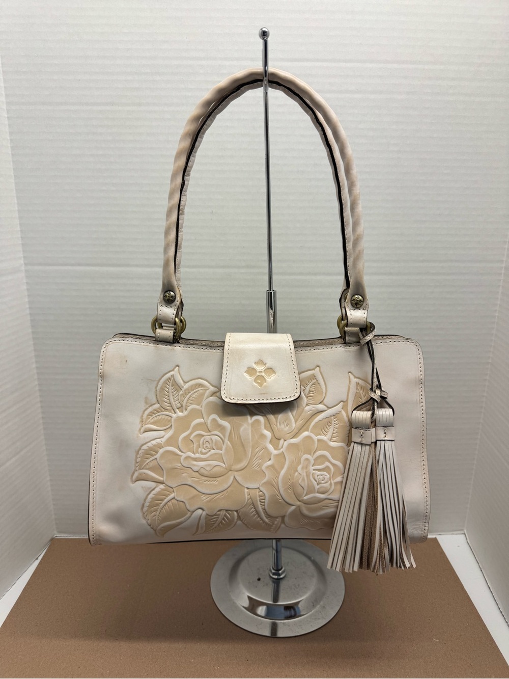 Patricia Nash Rienzo Leather Satchel with Rose Tooling